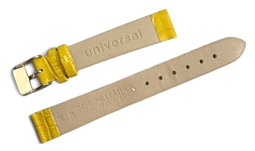 Watch Band Genuine Leather Alligator Grain Yellow Flat 14mm