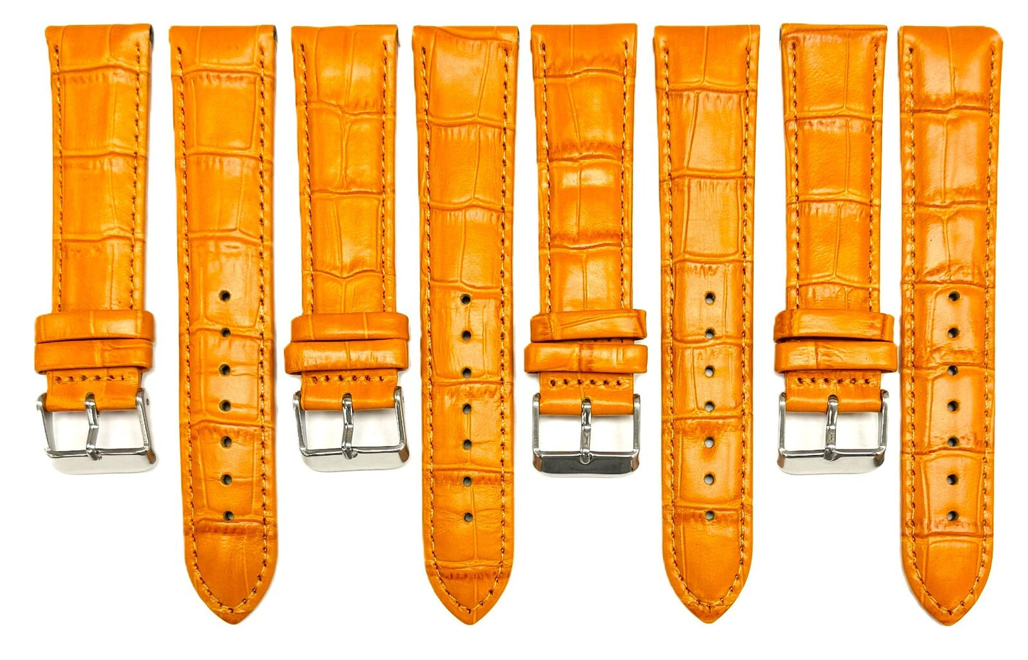 12mm Genuine Leather Watch Band, Sunshine Orange, Padded Alligator Grain Style