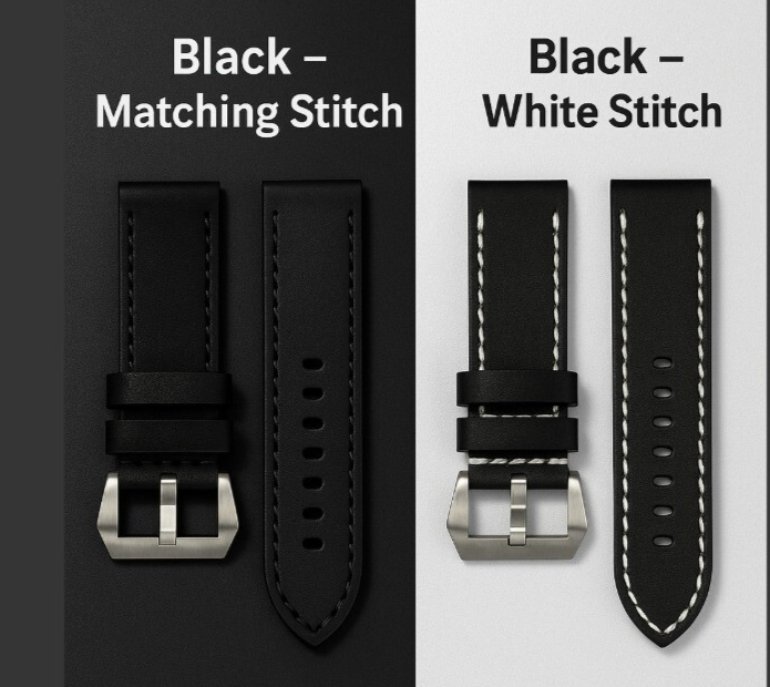 Watch Band Leather Strap Black fits PANERAI 22mm,24mm,26mm Flat (High Quality)