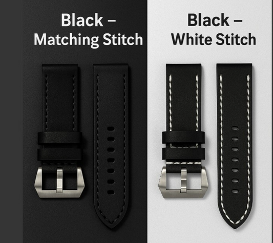 Watch Band Leather Strap Black fits PANERAI 22mm,24mm,26mm Flat (High Quality)
