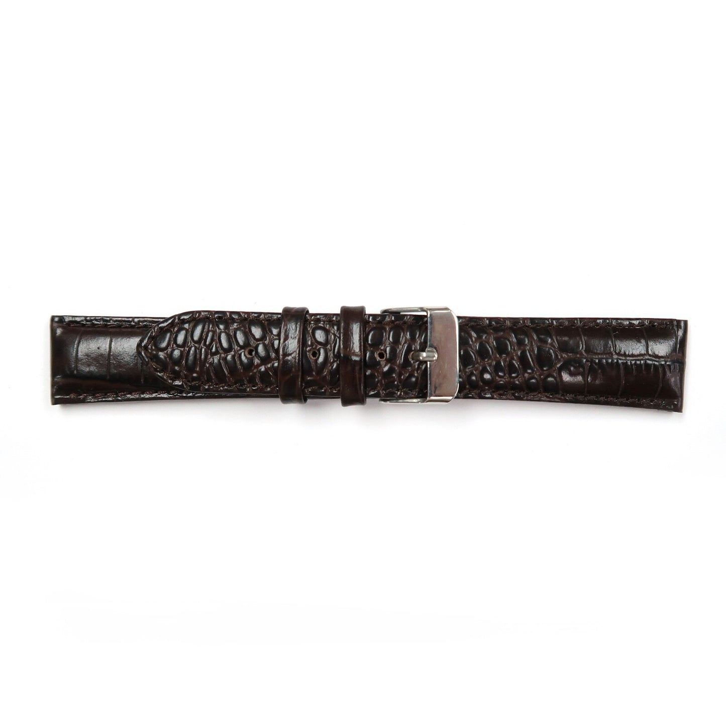 Genuine Leather Watch Band 20mm Padded Croco Grain Stitched in Brown