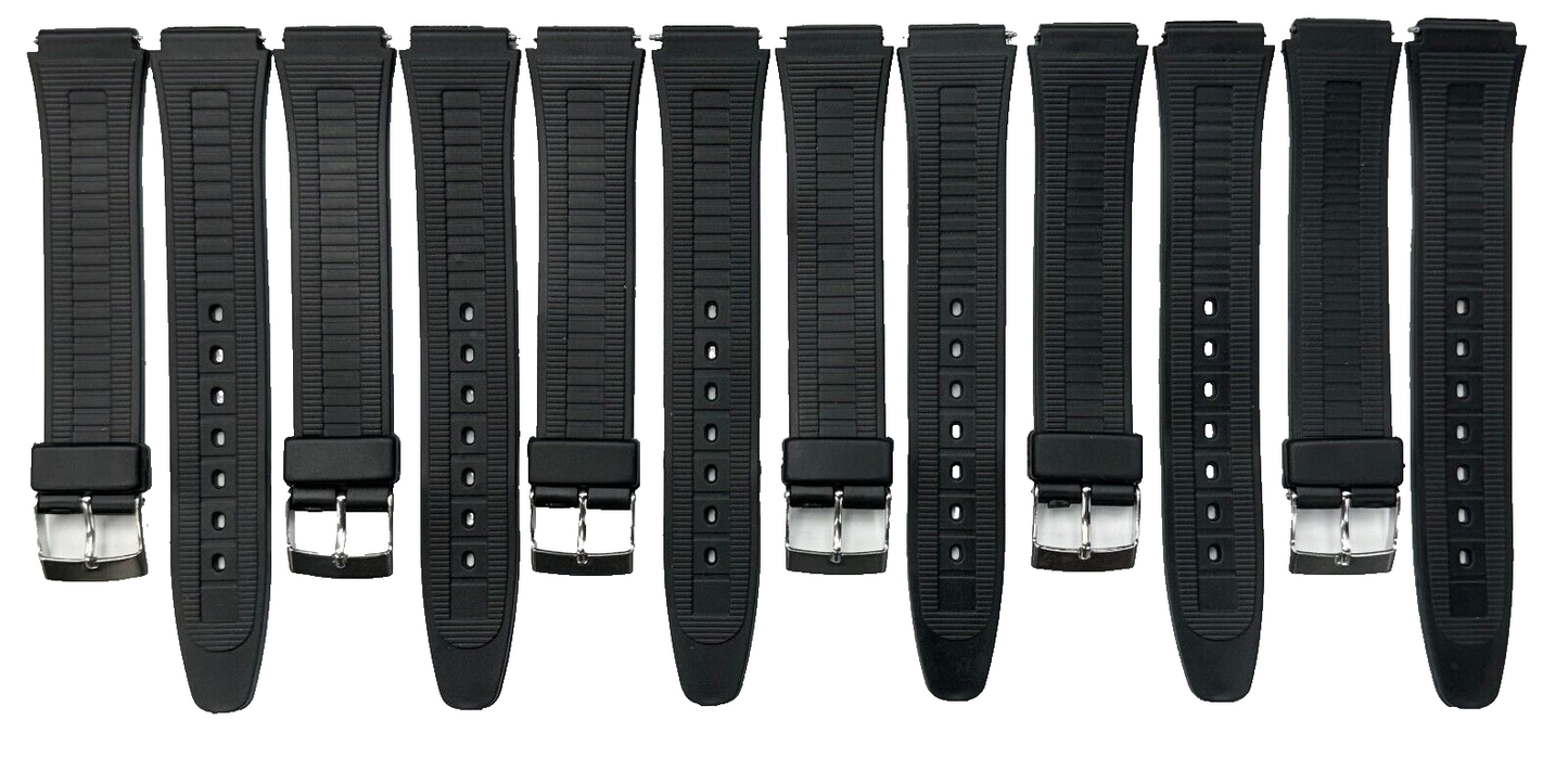 LOT OF 6, 16MM PVC Plastic Watch Band Black Textured, Casio Timex Seiko Citizen