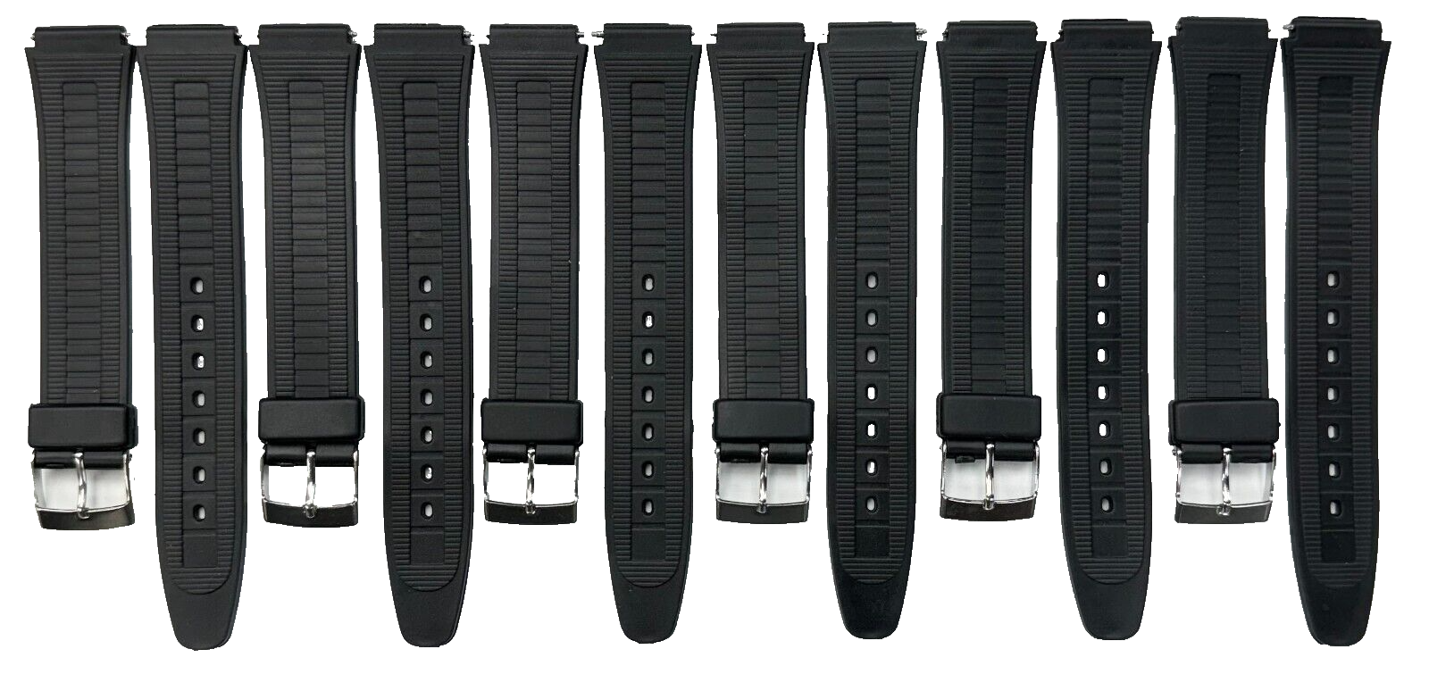 LOT OF 6, 16MM PVC Plastic Watch Band Black Textured, Casio Timex Seiko Citizen