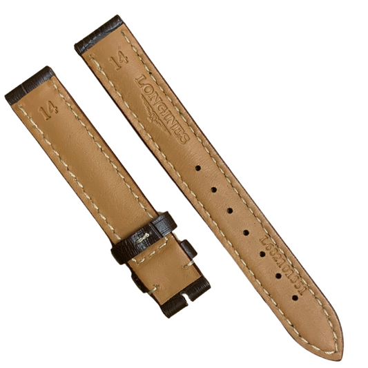 14mm Brown Leather Strap for Longines | Beige Stitch | Alligator Grain Look