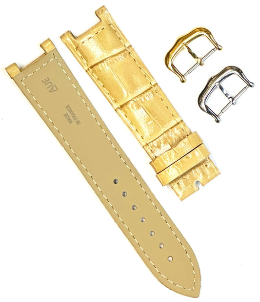 Watch Band For Cartier PASHA Alligator Grain Size 18x16mm Beige Color