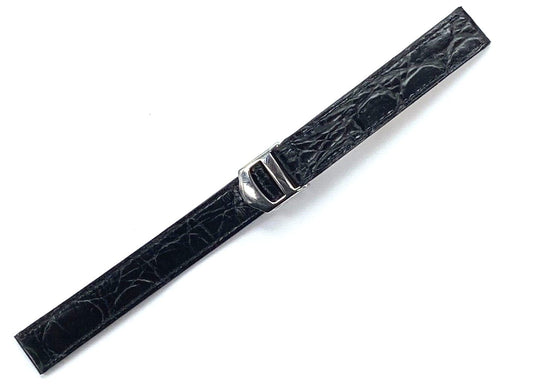 14MM Alligator Grains Matt Black Leather Watch Band for Women