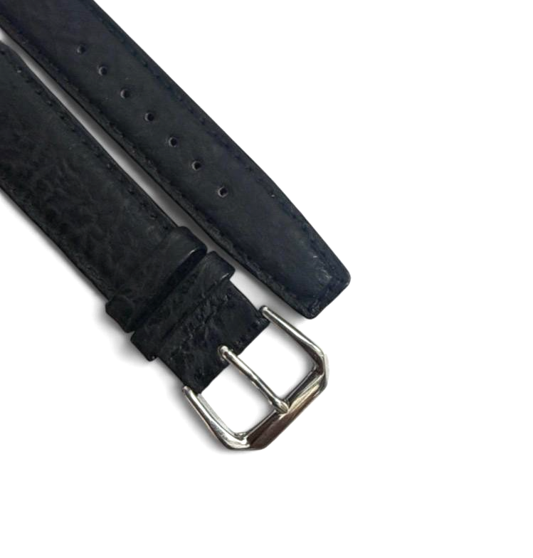 18mm Black Genuine Shark Leather Padded Stitched Watch Band