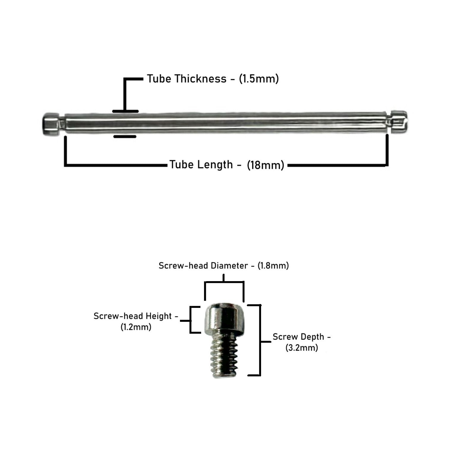 18x1.5mm Tube & Screw for Many High End Watches - Universal Jewelers & Watch Tools Inc.