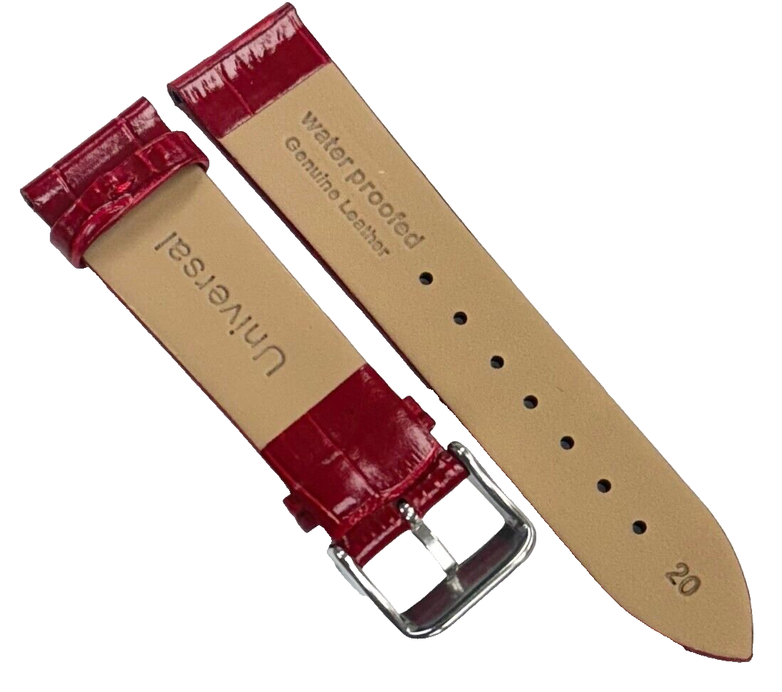 Best Quality,Watch Band Short 20MM Genuine Leather Cherry Red Alligator Grain