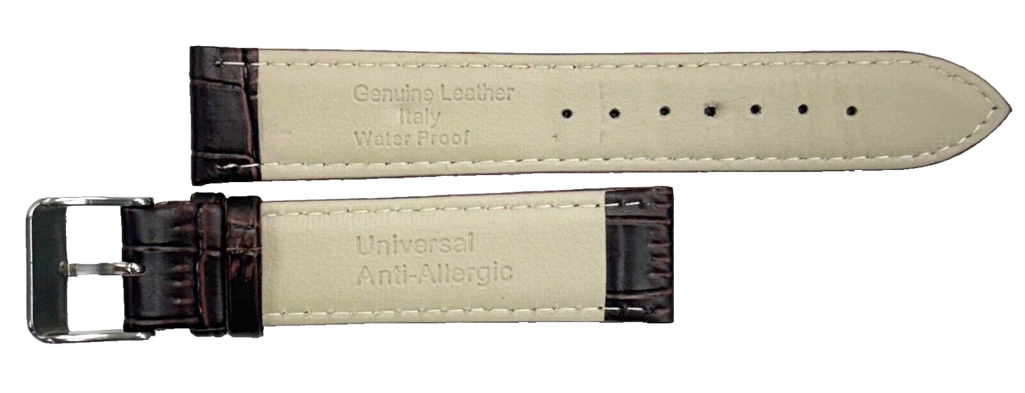 Watch Band D.Brown Genuine Leather Alligator Grain Flat Stitches 16x14mm