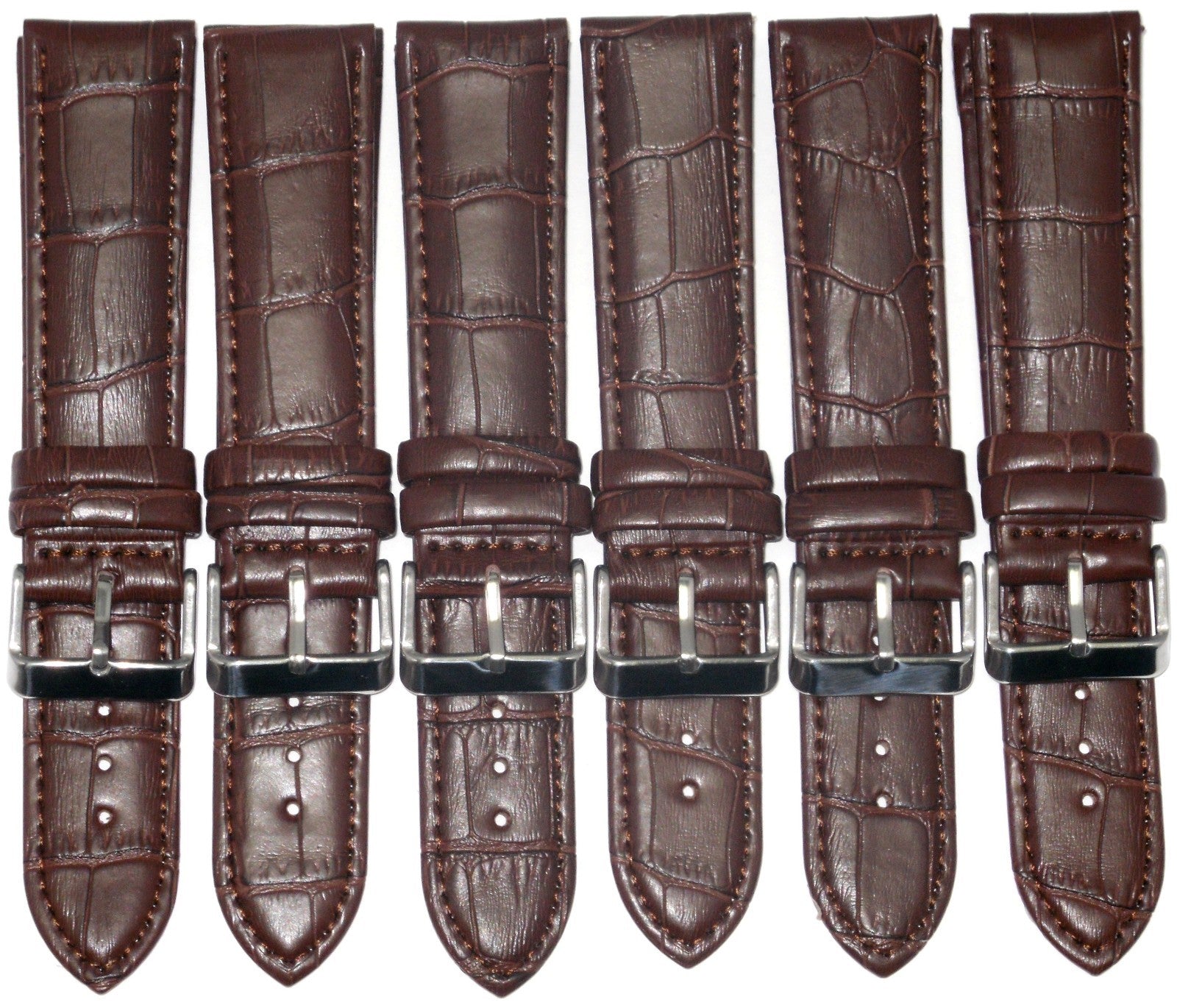 24 MM Genuine Leather Alligator Grains Dark Brown Watch Band Lot of 6 Bands