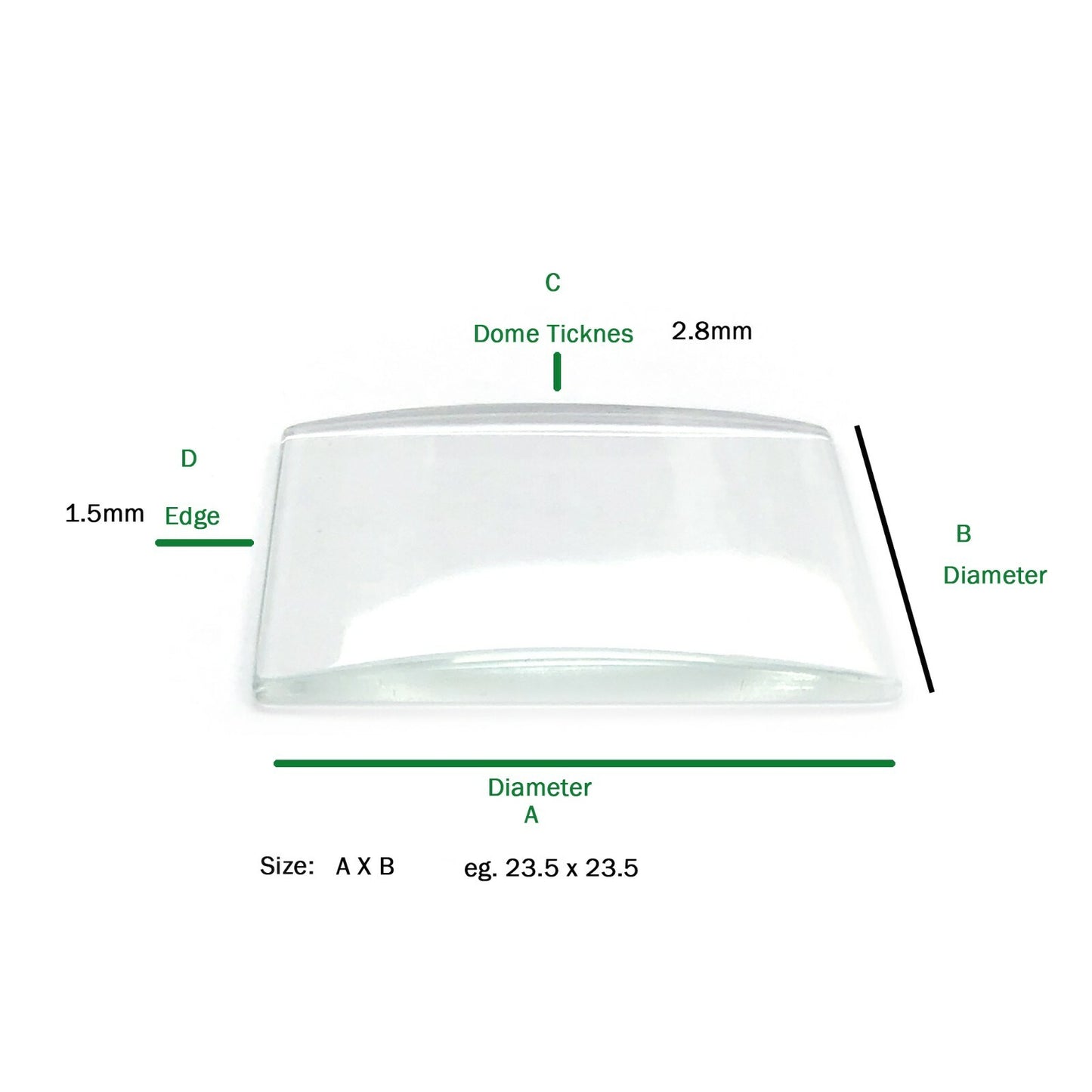 Watch Mineral Crystal Single Dome Square Sheets 32.0mm to 35.0mm