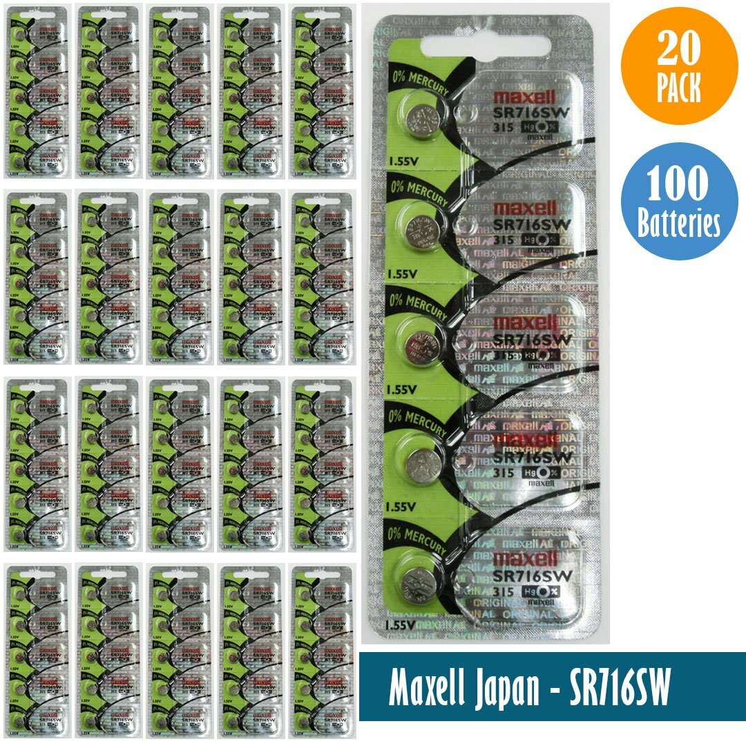 Maxell 315 Watch Battery SR716SW Silver Oxide Pack of 100 Batteries