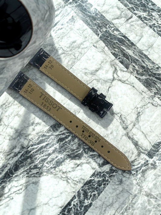Leather Watch Band Padded 14mm Alligator Grain No Buckle For Tissot T600032024
