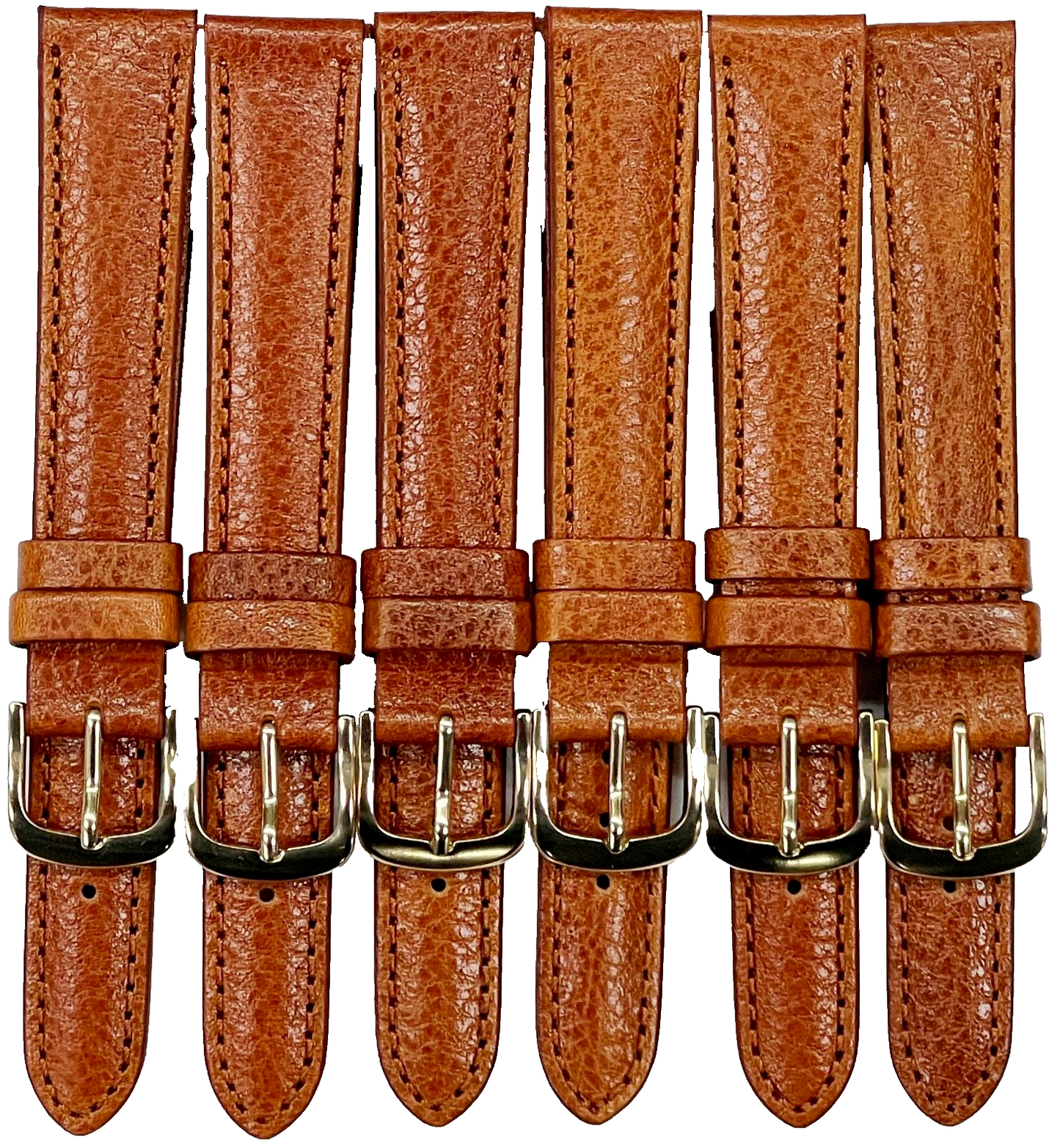 16 MM Light Brown Genuine Leather Watch Band Replacement, Lot of 6 Bands