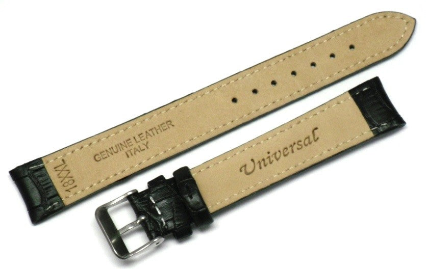Watch Band Alligator Grain Black Stitches High Quality Genuine Leather 18mm XXL