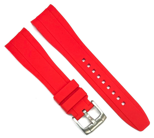 18-24mm Curved-End Scarlet Red Soft & Smooth Silicon Rubber Watch Band