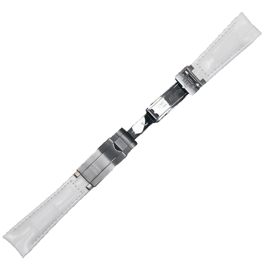High-Quality White Leather Watch Band – 20mm for Rolex Watches | Steel Clasp