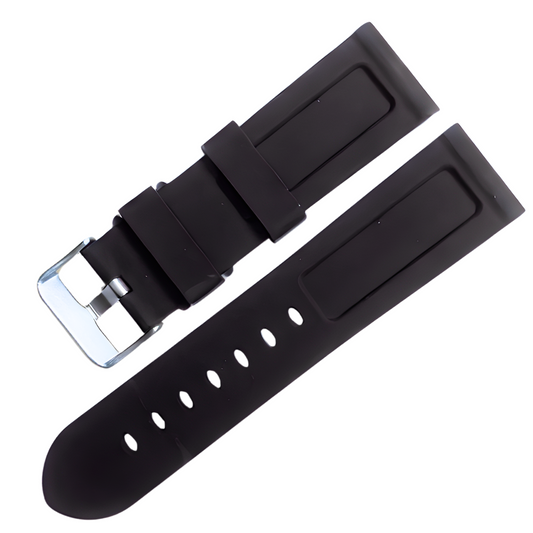 Panerai-Style 20mm Silicone Watch Band - Black Comfortable & Durable