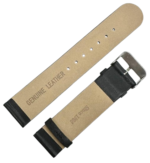 20mm Black Leather Watch Strap – Genuine Leather Band, Matte Finish, Smooth Edge