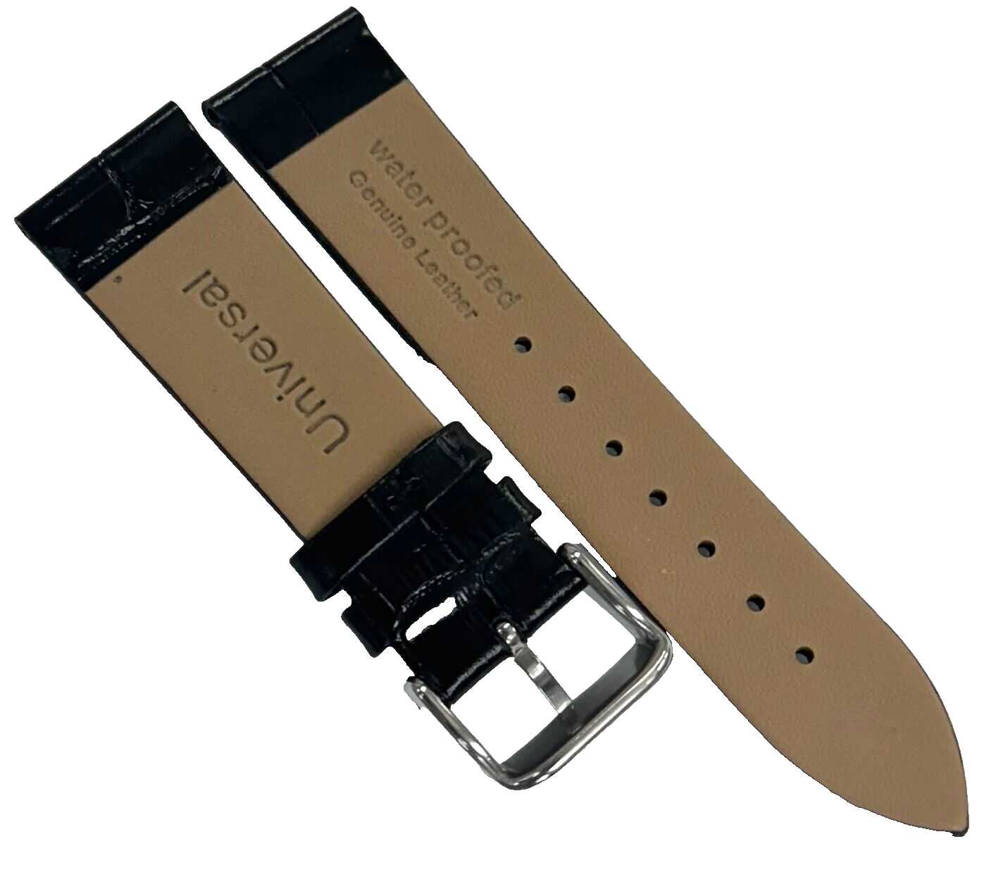 Best Quality\Watch Band Short 20MM Genuine Leather Black Alligator Grain Flat