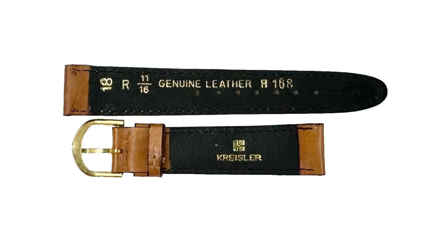 Watch Band Light Brown Genuine Leather Padded, Stitched 18MM
