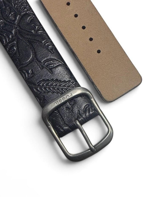 Fossil Black Engraved Leather Watch Strap Band -18mm