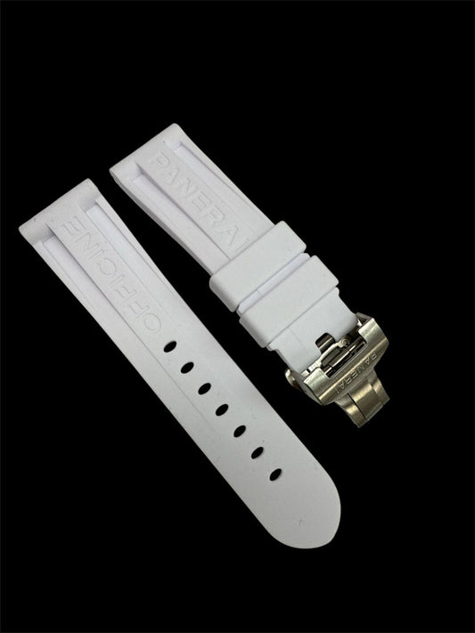 New Watch Band- 24/22mm Rubber Strap WhiteColor for PANERAI w/ Deployment Clasp