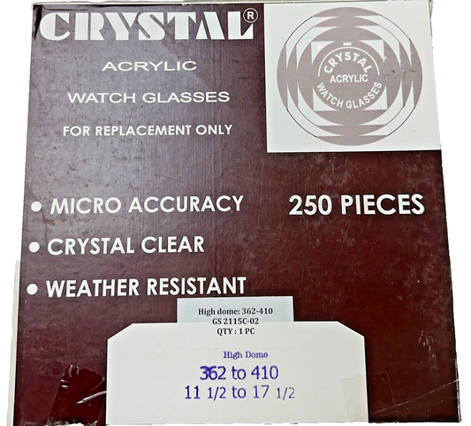 Assortment Watch Plastic Crystals, 250pcs, High Dome Size 36.2mm to 41.0mm