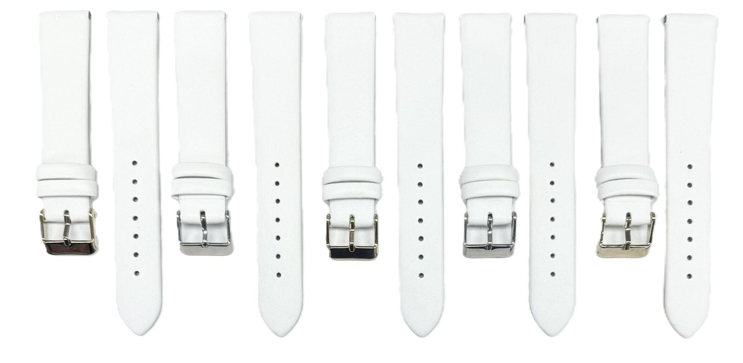 12-26mm Italian Genuine Leather Plain Classic White Watch Band with No Stitching