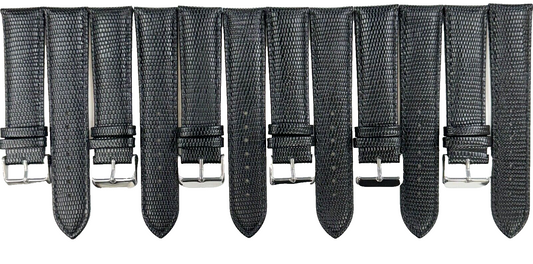 Lot of 6 Watch Band 22MM Genuine Leather Black Lizard Grain Padded (R)
