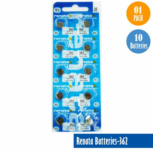 Renata 362 Watch Cell Batteries SR721SW, SWISS MADE, 0% MERCURY (Pack 10)