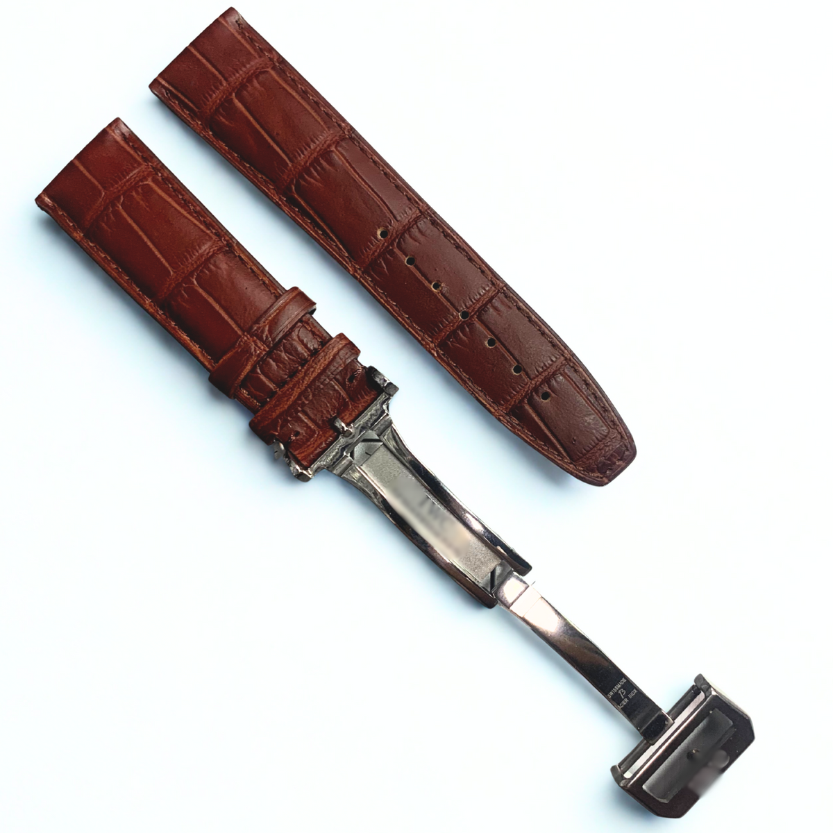 22mm Brown Genuine leather Band Strap | Crocodile-Style w/ Clasp for IWC Bands