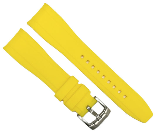 18-24mm Curved-End Yellow Soft & Smooth Silicon Rubber Watch Band
