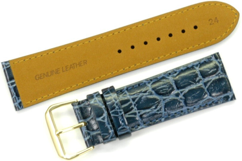 A1,Watch Band Genuine Leather Crocodile Grains Dark Blue 24mm Padded,Stitched