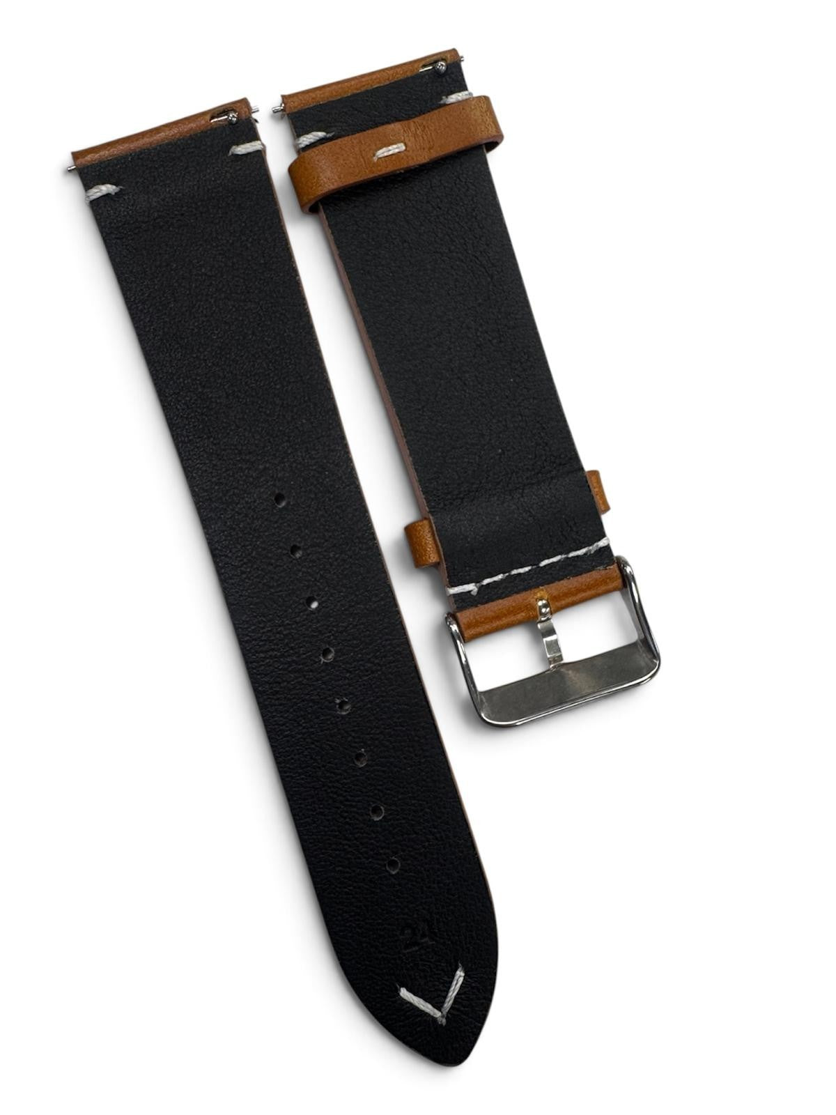 STITCHED GENUINE LEATHER UNIVERSAL WATCH BAND 24mm TAN BROWN COLOR
