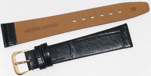 20 mm Alligator Grains Black Leather Flat Watch Band for Men and Women