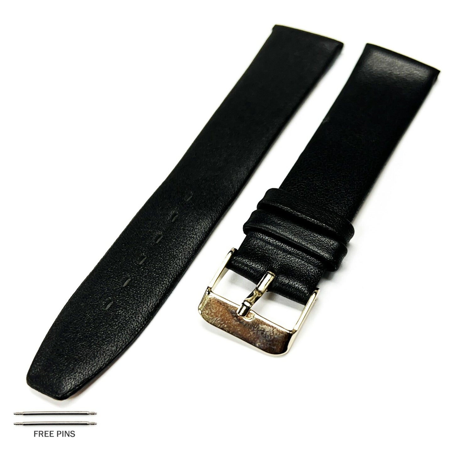 12 MM Black Genuine Leather Slim Flat Watch Band, Lot of 6 bands