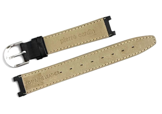 Watch Band Flat Genuine Leather Black 16mm High Quality