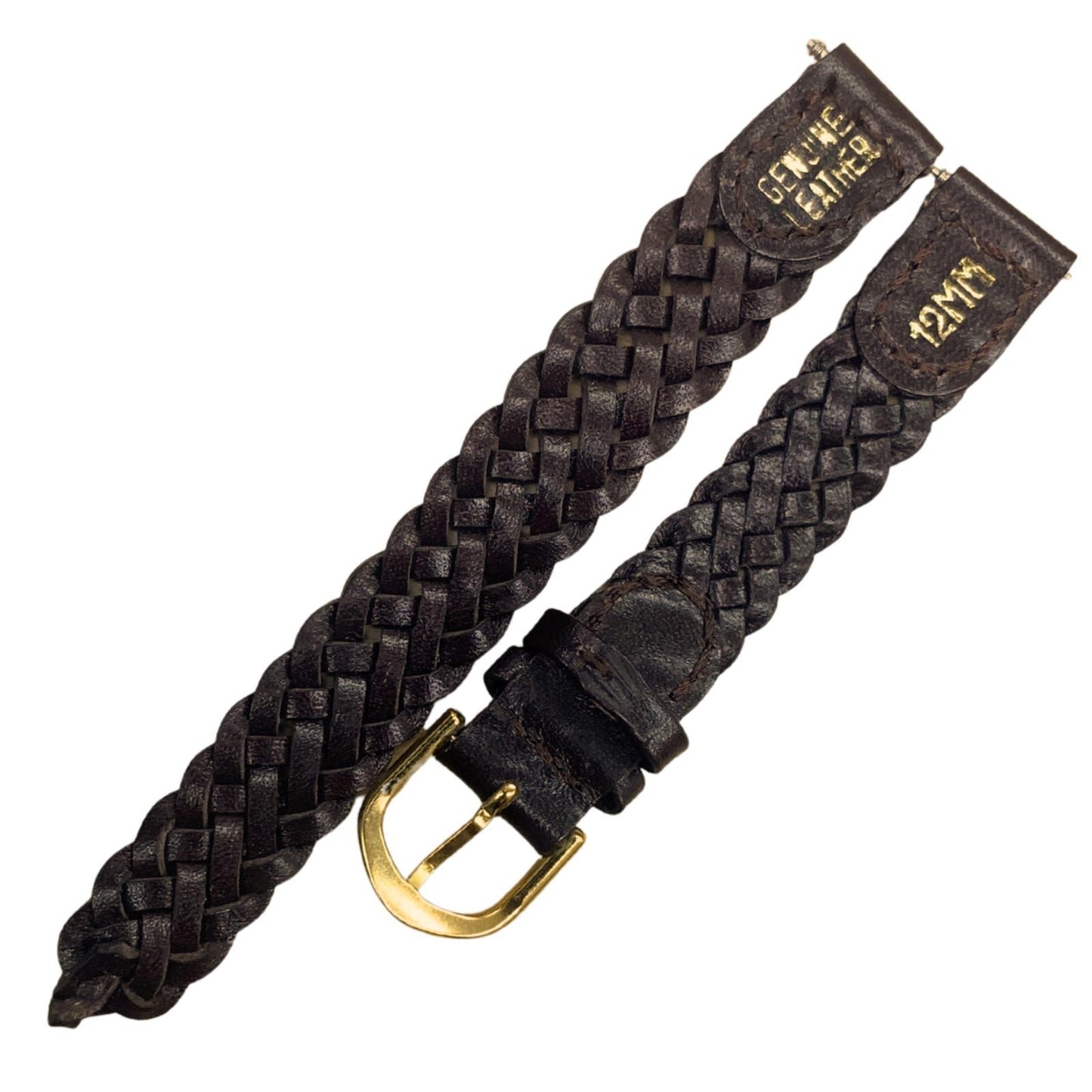 LOT OF 6 Pcs. WATCH BANDS BRAIDED BROWN GENUINE LEATHER 12MM,