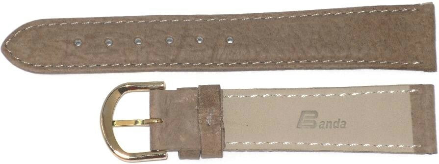 (Banda)Watch Band Plain Light .Brown Genuine Leather Padded Stitched 18mm