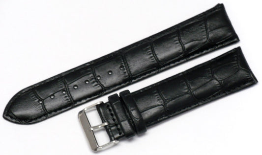 24 mm Extra Long Alligator Grains Black Leather Watch Band for Men and Women