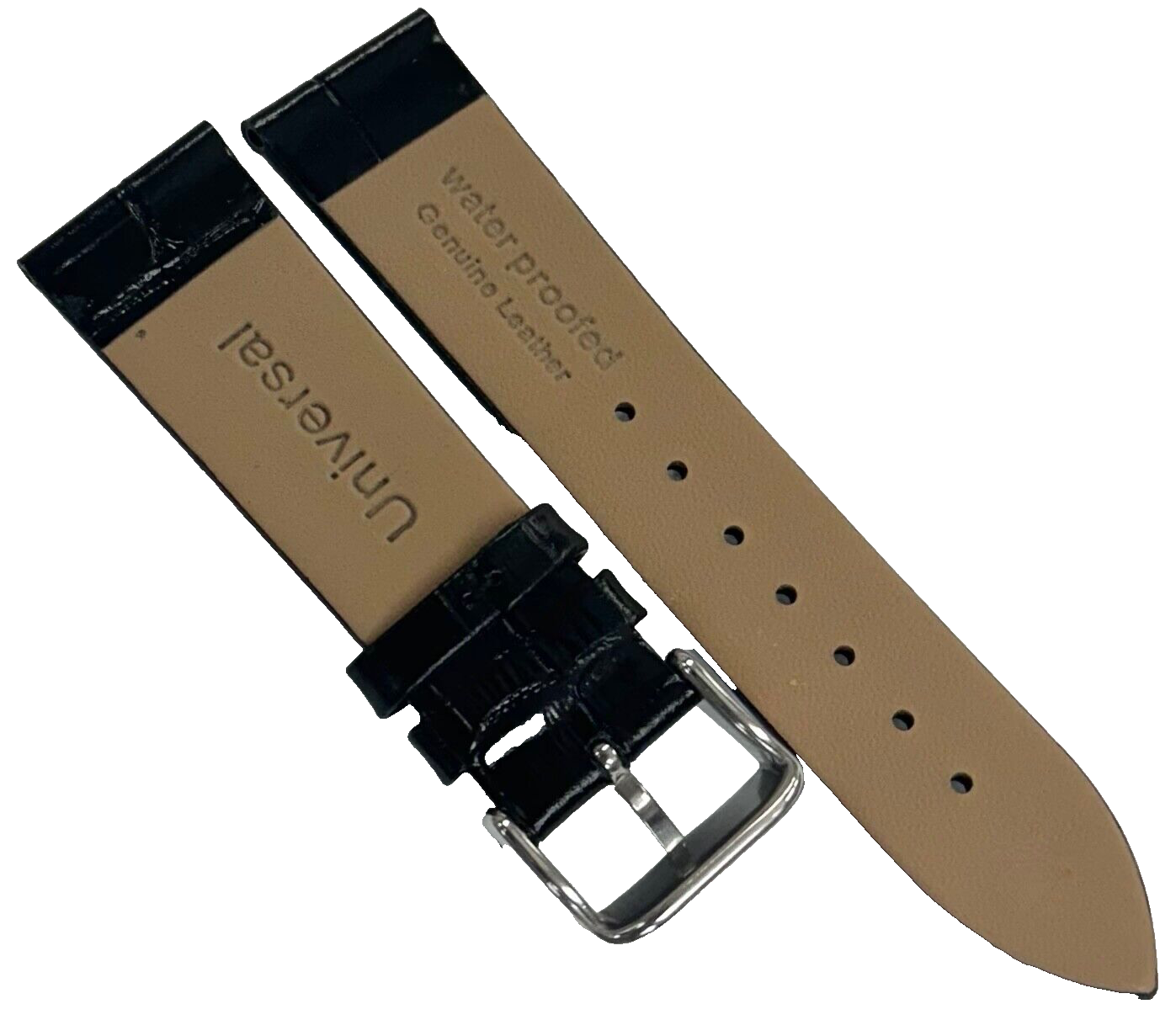 New Watch Band Black Genuine Leather Alligator Grain (Flat, Short) 18x16MM