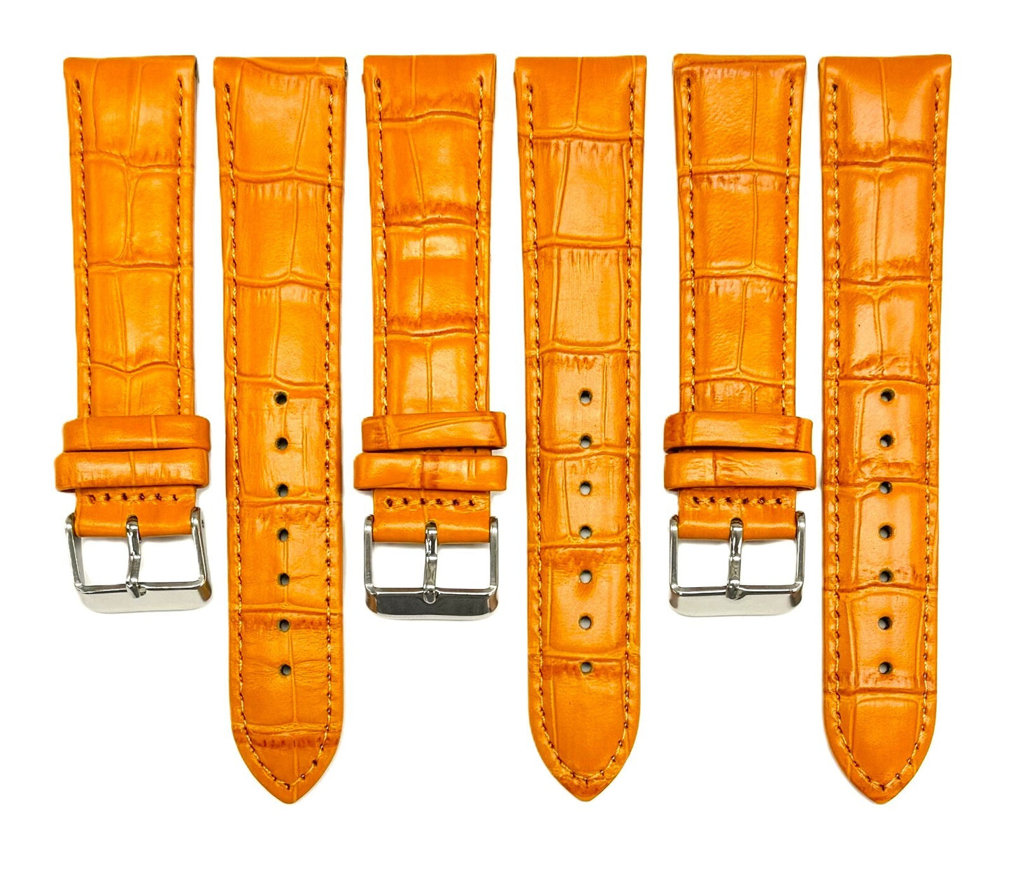 12mm Genuine Leather Watch Band, Sunshine Orange, Padded Alligator Grain Style