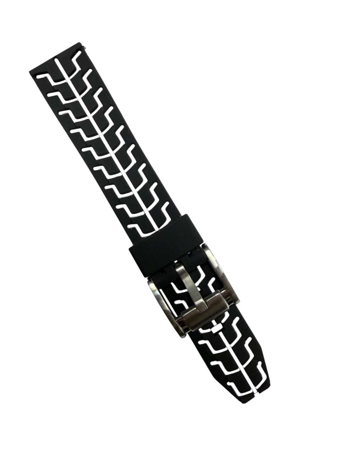 High-Quality Black Silicone Watch Band with White Pattern – Flat Stitched Strap
