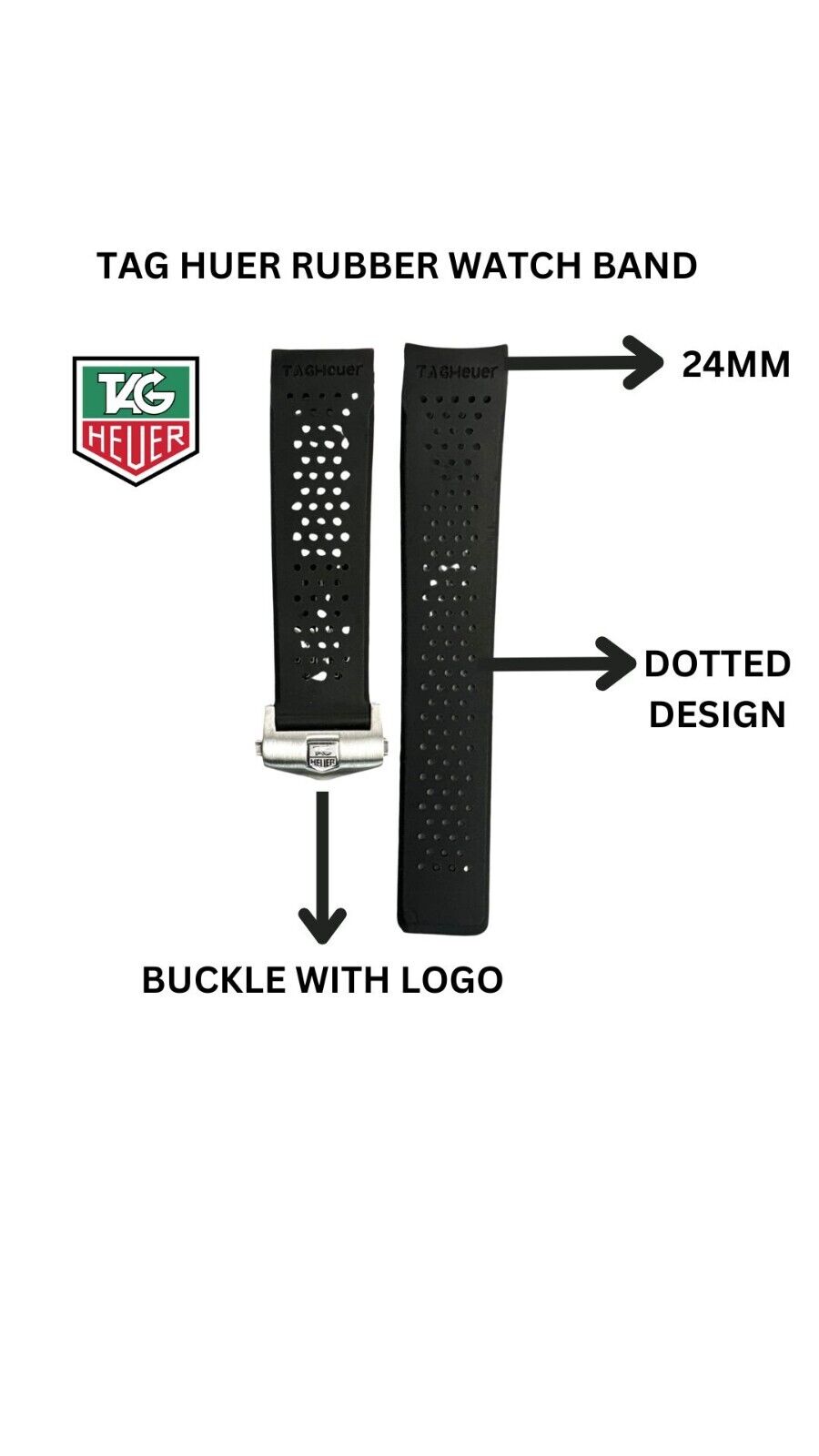 Tag Heuer Replacement Watch Band 24mm RUBBER STRAP WITH BUCKLE - Universal Jewelers & Watch Tools Inc.