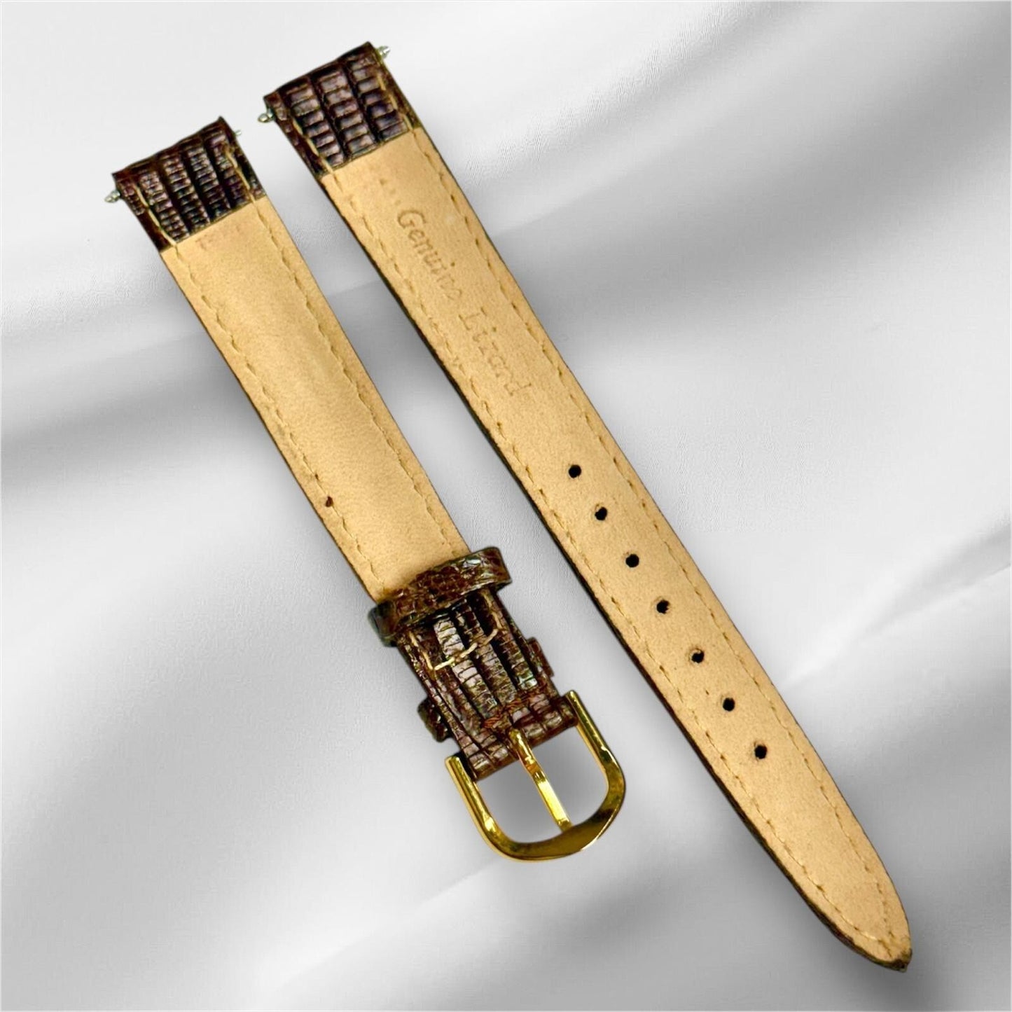 10mm-R D-BROWN 100% Real Lizard Watch Band Padded Watch Band With Gold Buckle
