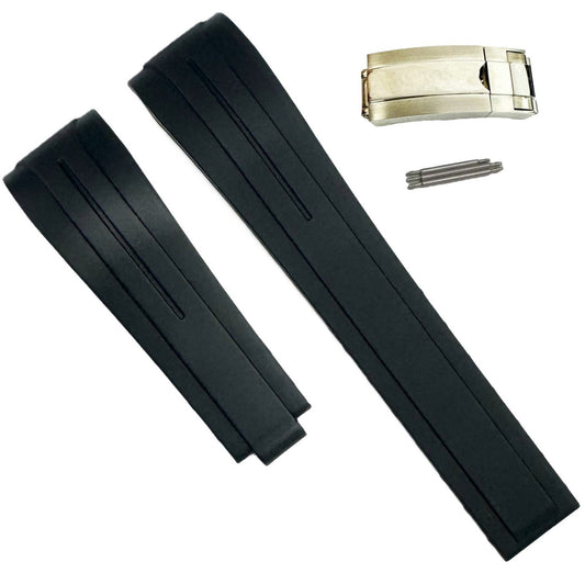 20mm Curved-End Vulcanized Rubber Black Replacement Strap for ROLEX Watches