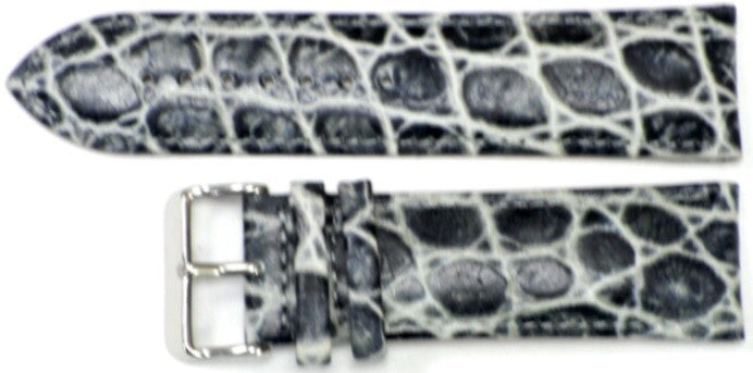 Watch Band Grey Genuine Leather Crocodile Grain Padded 20,22,24,26mm