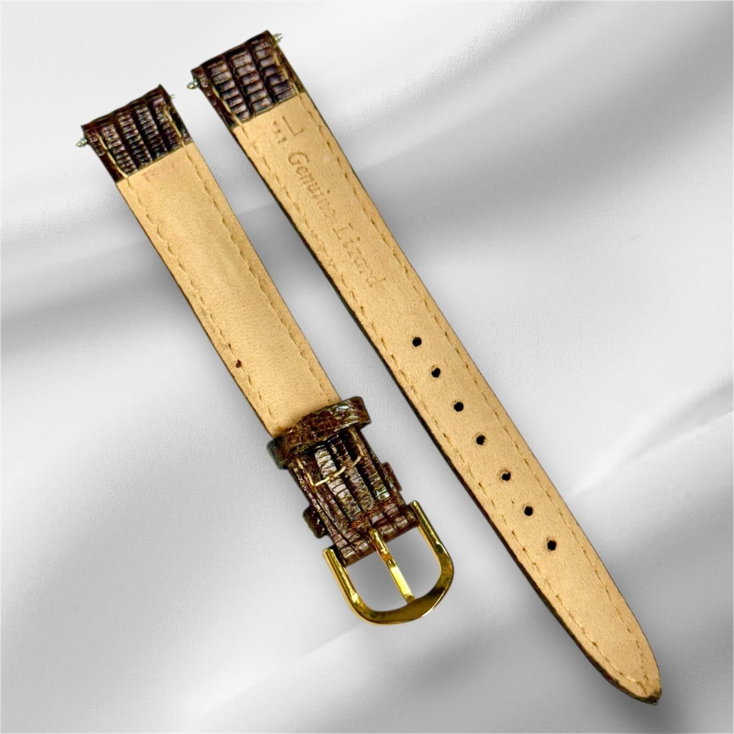 12mm Long D-BROWN 100% Real Lizard Watch Band Padded Watch Band With Gold Buckle